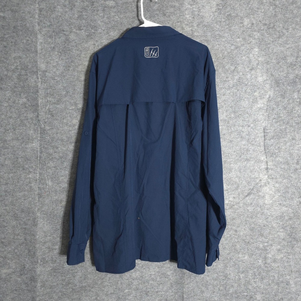 Fintech Fishing Shirt Mens XXL Navy Blue Long Sleeve Roll Tab Zip Pocket Stretch - Picture 2 of 12